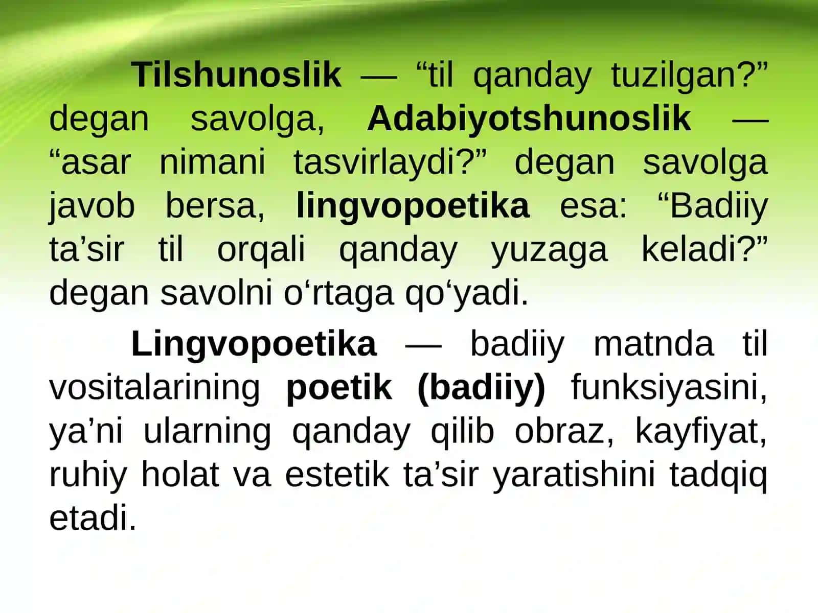 Badiiy matnning lingvopoetik tahlili kursi haqida umumiy ma’lumot.Badiiyasartilinio‘rganishmuammolari 2