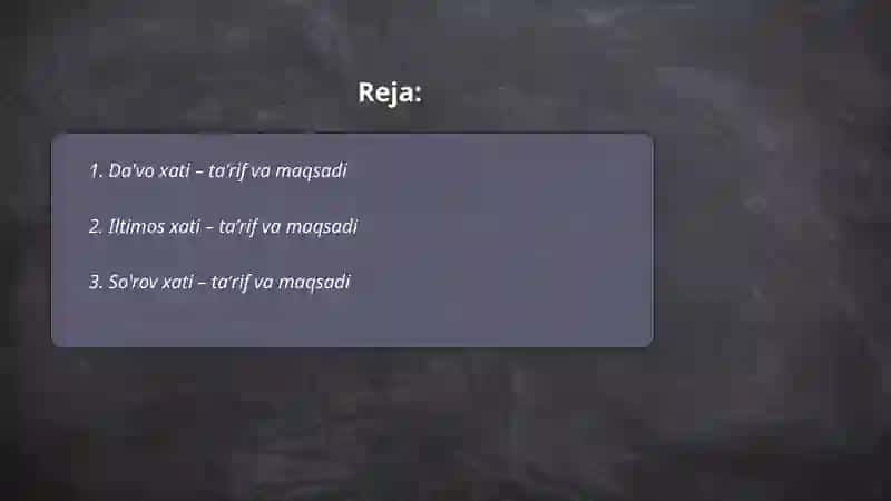 Da'vo xati, iltimos xati, so'rov xatining yozilish tartibi 2