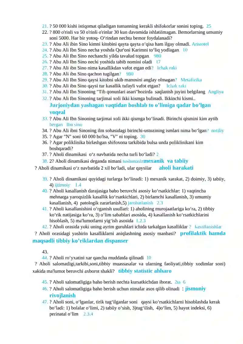 Tibbiyotga oid savol-javoblar to'plami 2