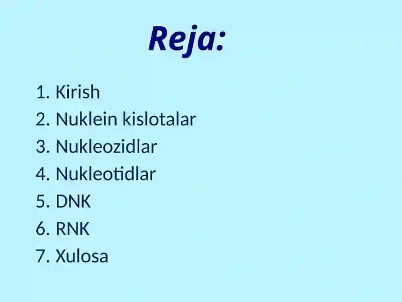 Nuklein kislotalar, nukleozidlar, nukleotidlar, DNK va RNK tuzilishi 2