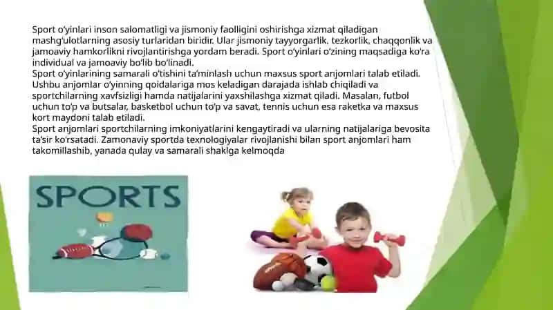 O’yinlarda ishlatiladigan sport anjomlarini o’rganish 2