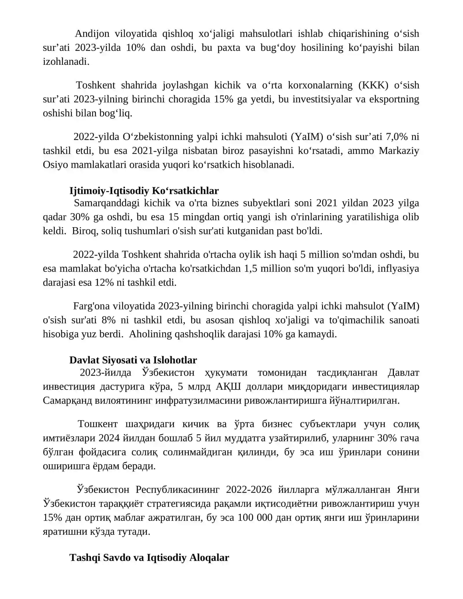 JARning Iqtisodiy rivojlanish tendensiyalari 2