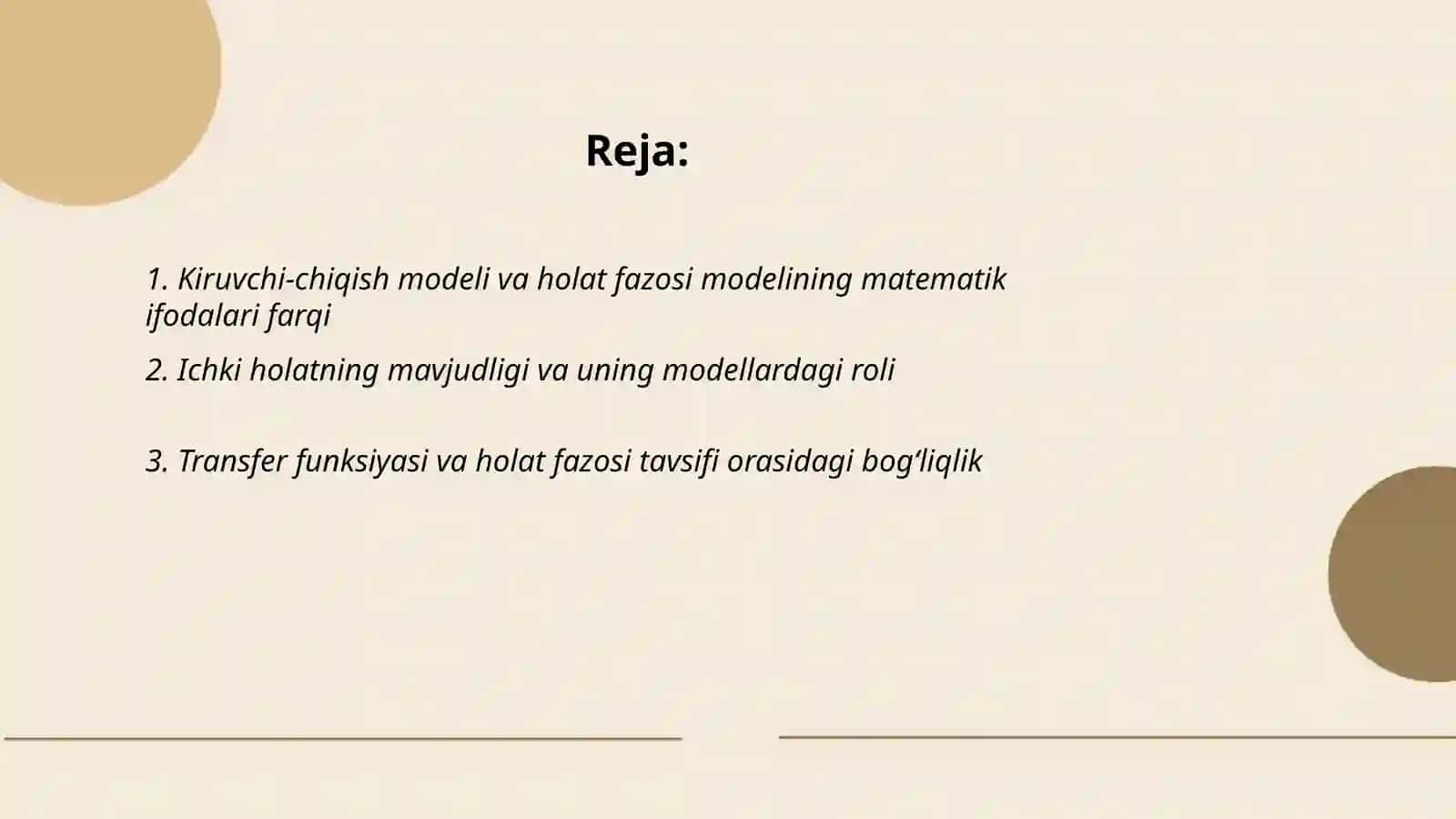 "Kiruvchi-chiqish" (Input-output) modeli va holat fazosi modeli tushunchalarining farqi 2