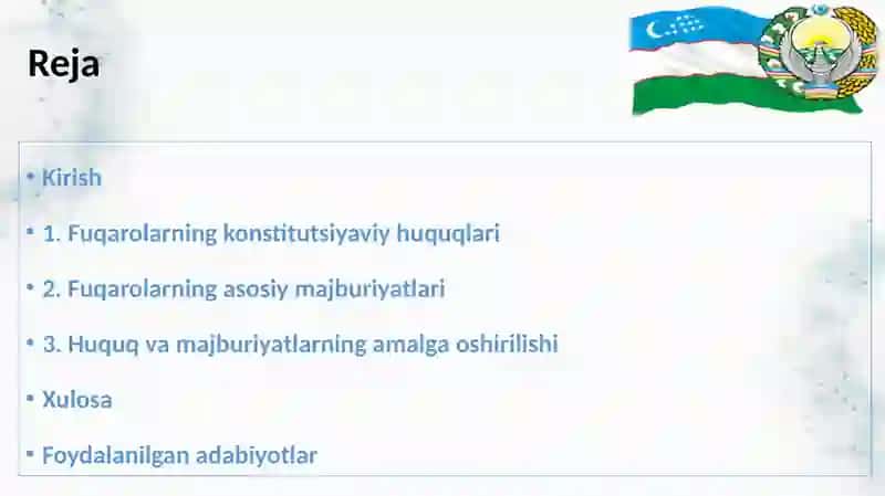 O‘zbekiston Respublikasi fuqarolarining huquqlari va majburiyatlari 2