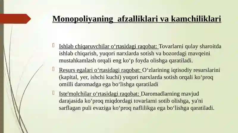 RAQOBAT VA MONOPOLIYA 2