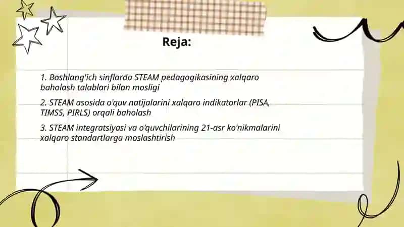 Boshlang'ich sinflarda STEAM texnologiyasi asosida Xalqaro baholashdagi ahamiyati 2