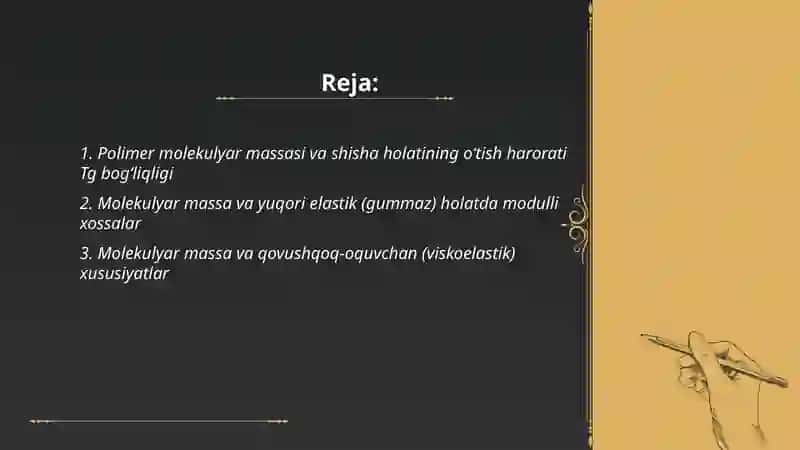 Polimer molekulyar massasi va shisha holatining o‘tish harorati Tg bog‘liqligi 2