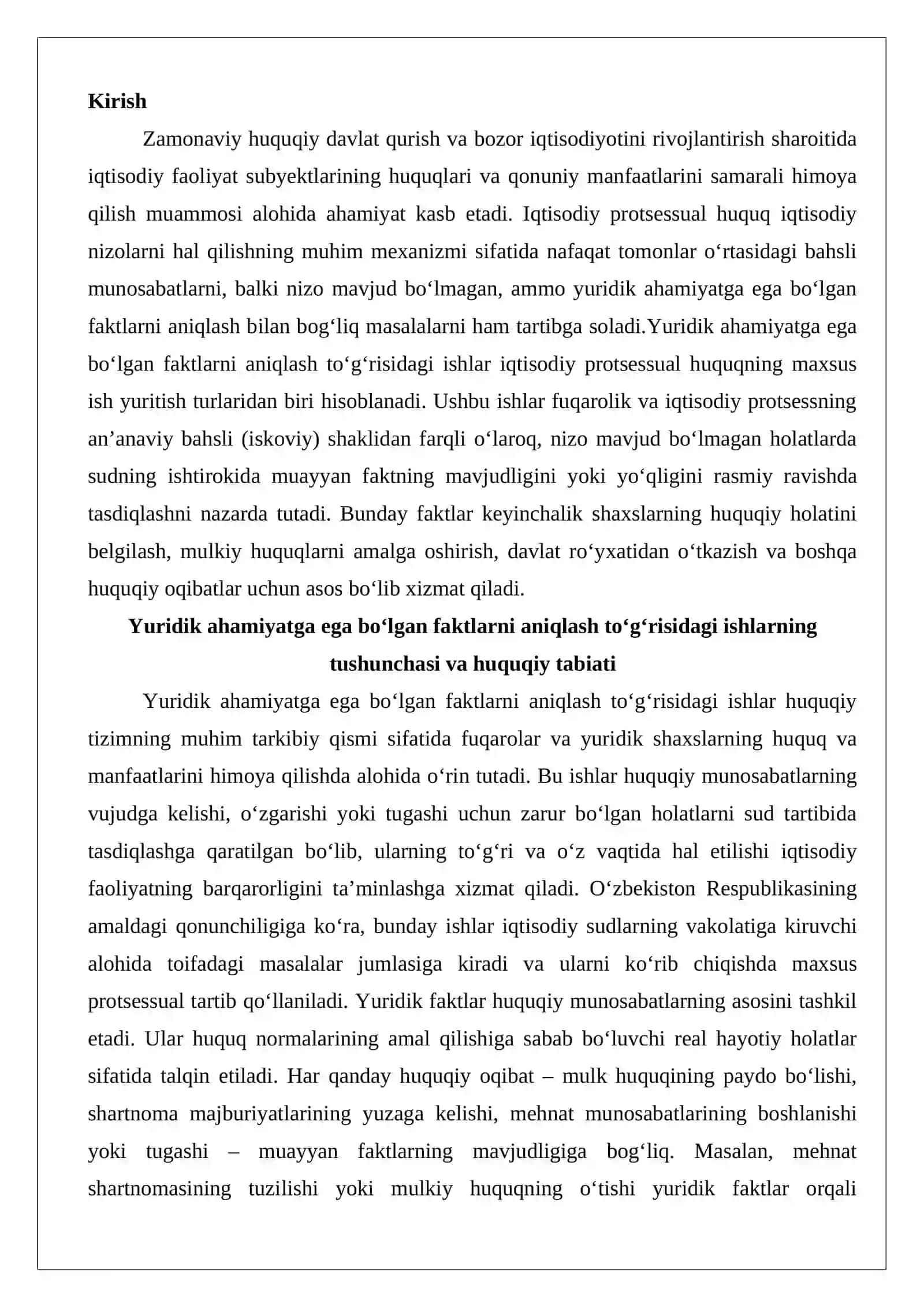 Yuridik ahamiyatga ega bo‘lgan faktlarni aniqlash to‘g‘risidagi ishlar tushunchasi va 2