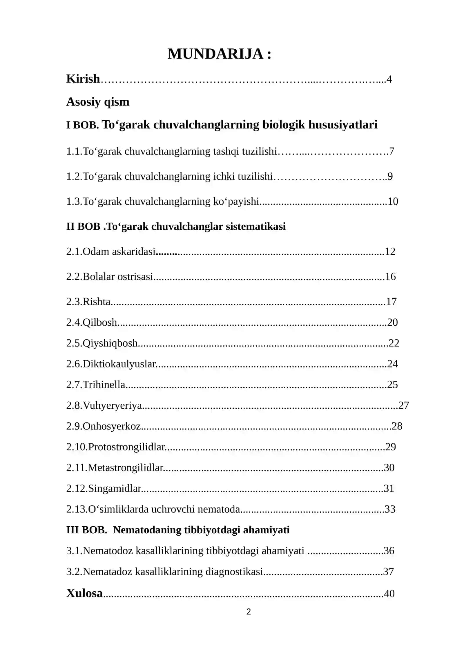 To'garak chuvalchanglarning tuzilishi va sistemalari 2