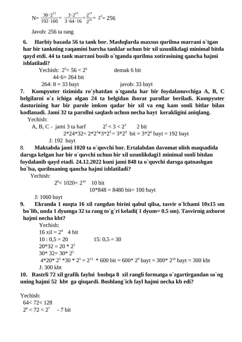 Grafik axborotlarni kodlash va hajmi 2