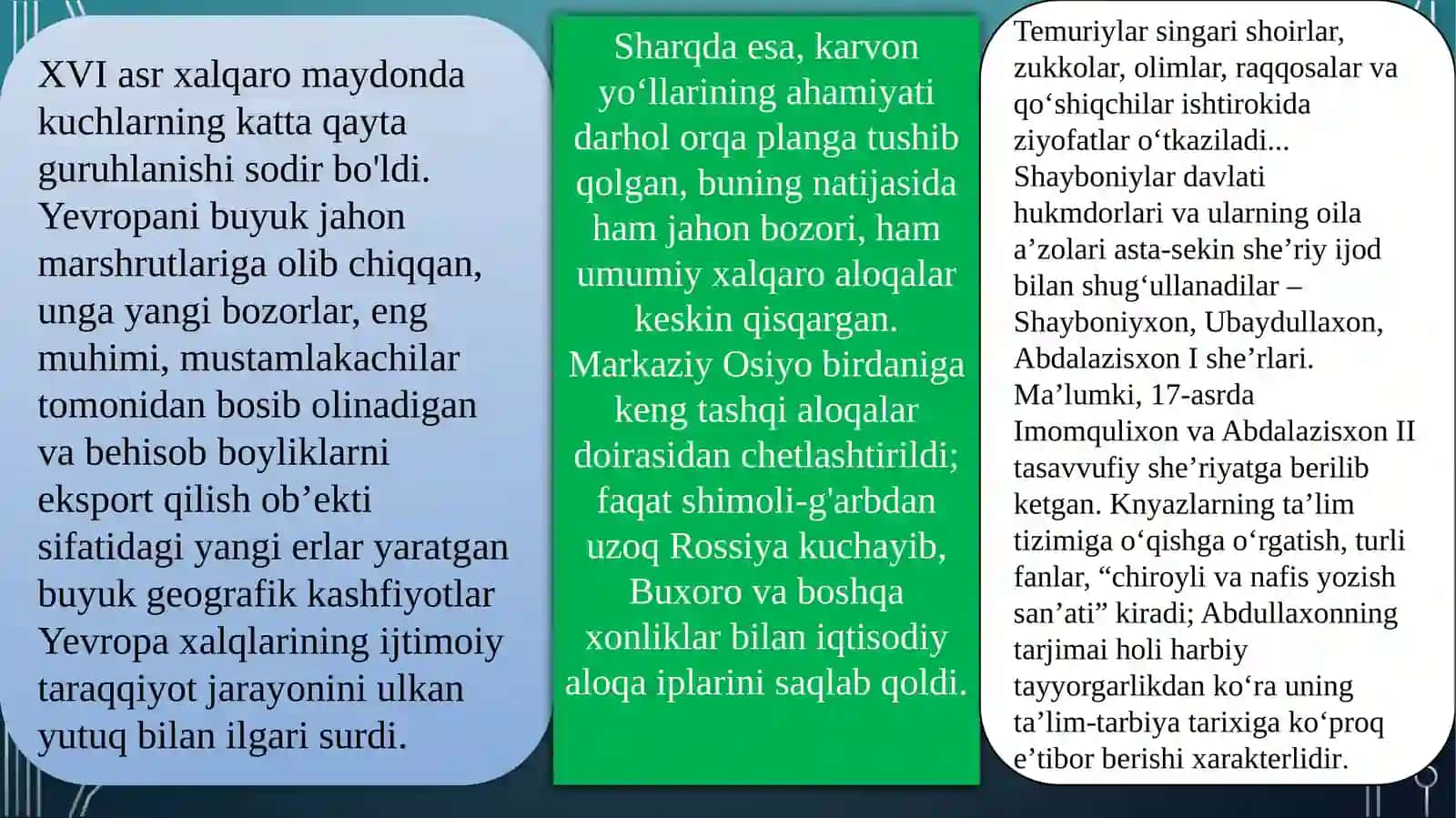 XVI-XIX asrlarda Markaziy Osiyoda fanning ahvoli 2