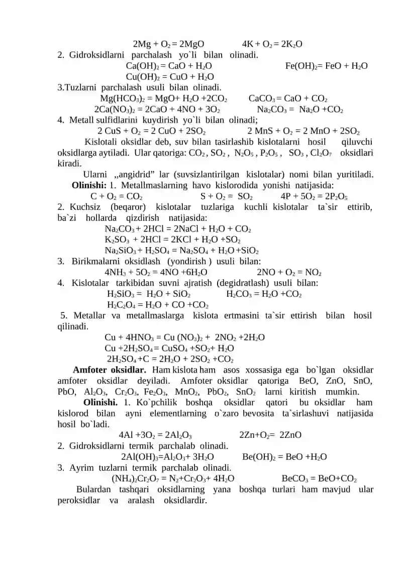 Anorganik moddalarning sinflarga bo’linishi va ularning nomlari 2