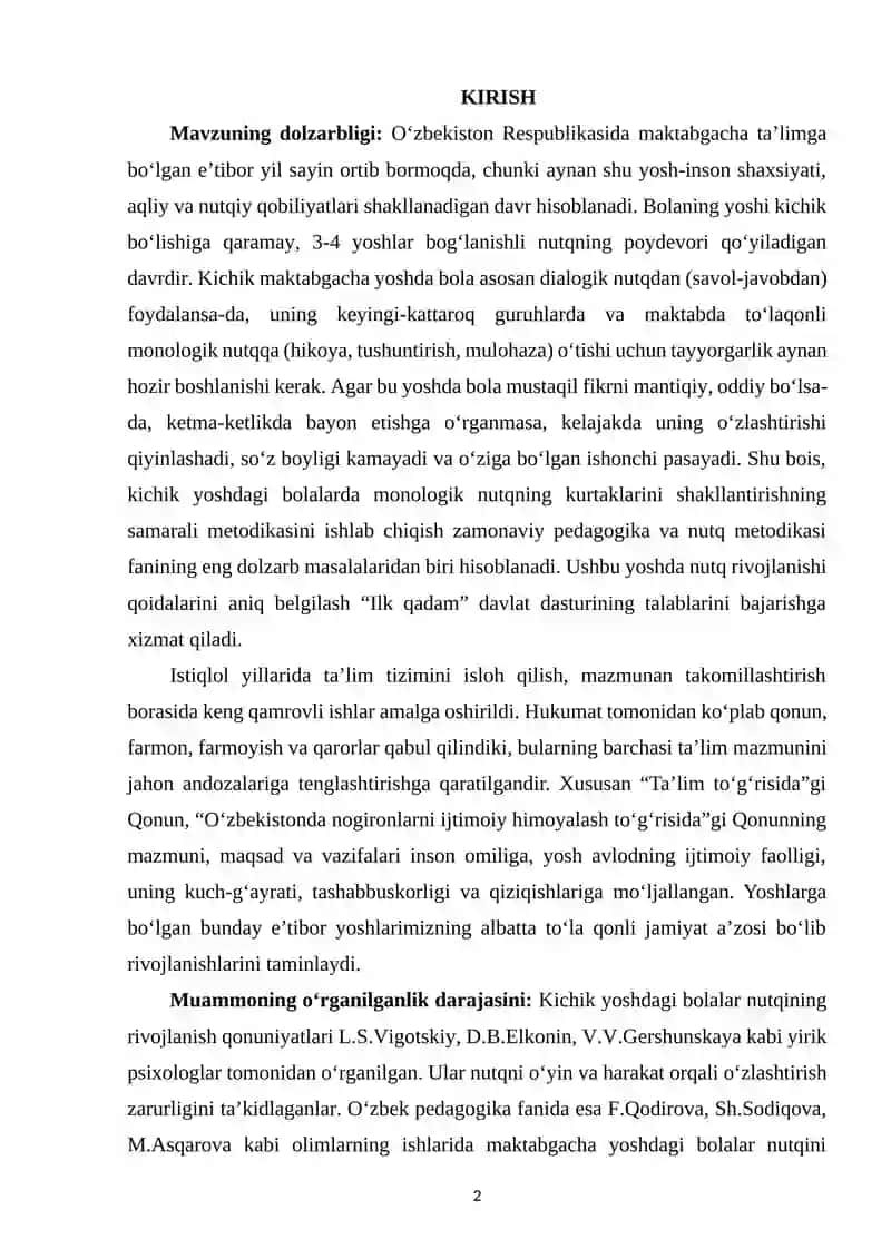MAKTABGACHA KICHIK YOSHDAGI BOLALAR NUTQINI O‘STIRISH VAZIFALARI 2