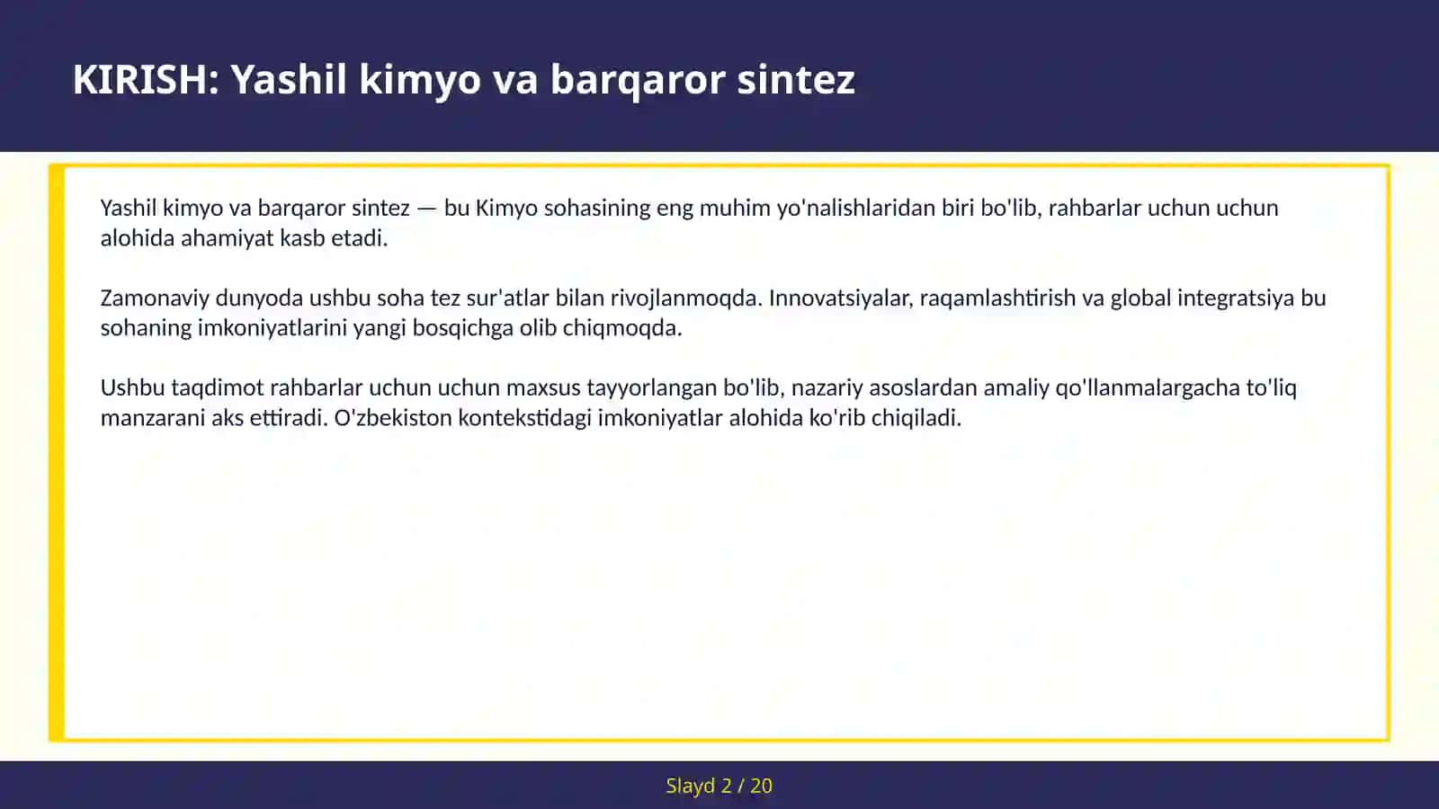 Yashil kimyo va barqaror sintez 2