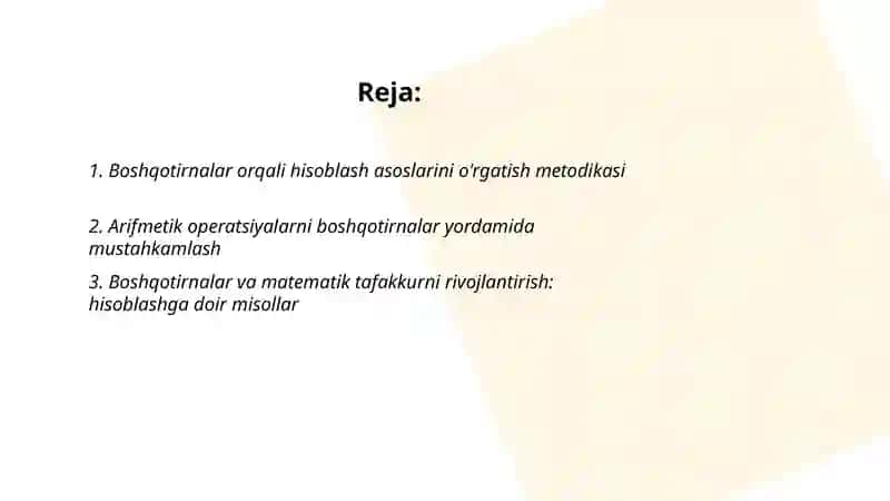Boshqotirnalar orqali hisoblash asoslarini o'rgatish metodikasi 2