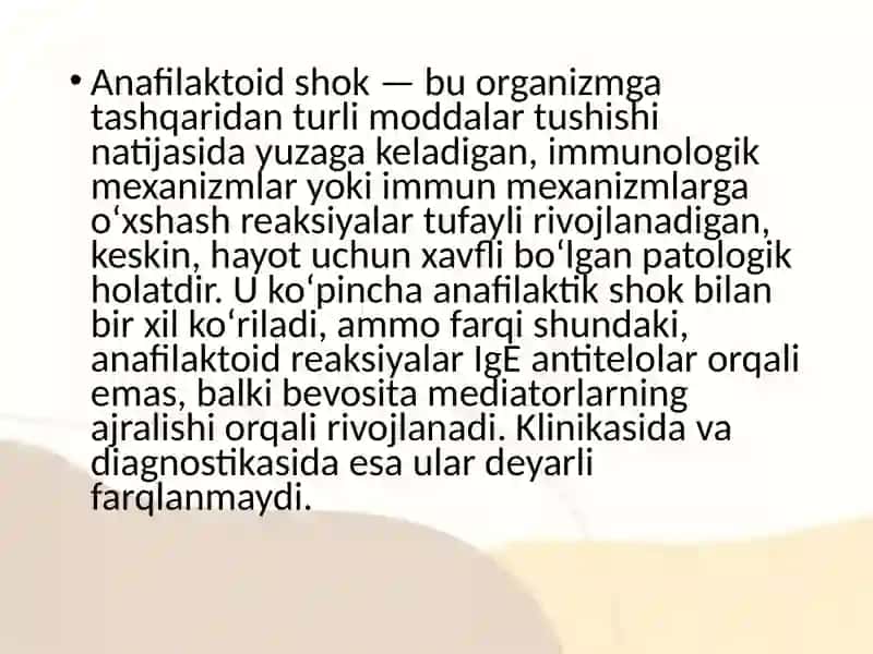 Anafilaktoid shok klinikasi  va diagnostikasi 2