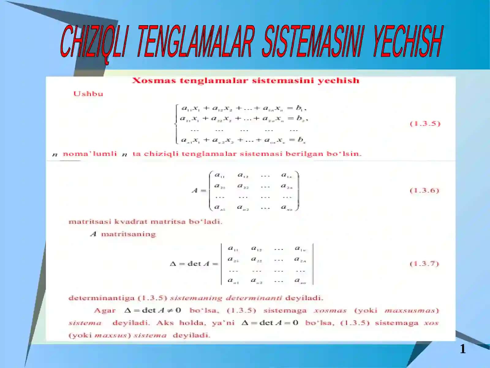 CHIZIQLI TENGLAMALAR SISTEMASINI YECHISH 2