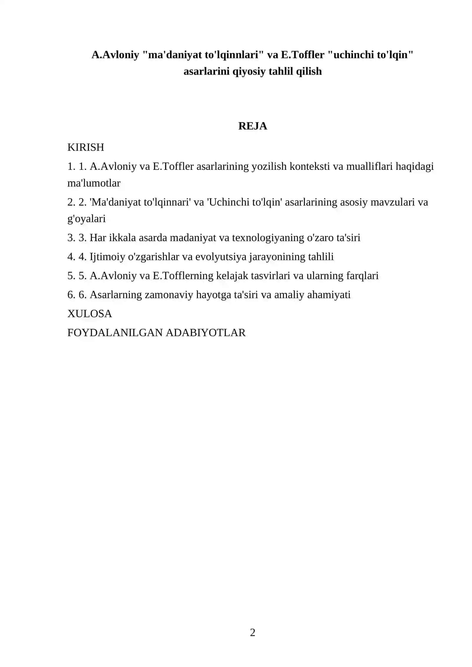 A.Avloniy "ma'daniyat to'lqinnlari" va E.Toffler "uchinchi to'lqin" asarlarini qiyosiy tahlil qilish 2