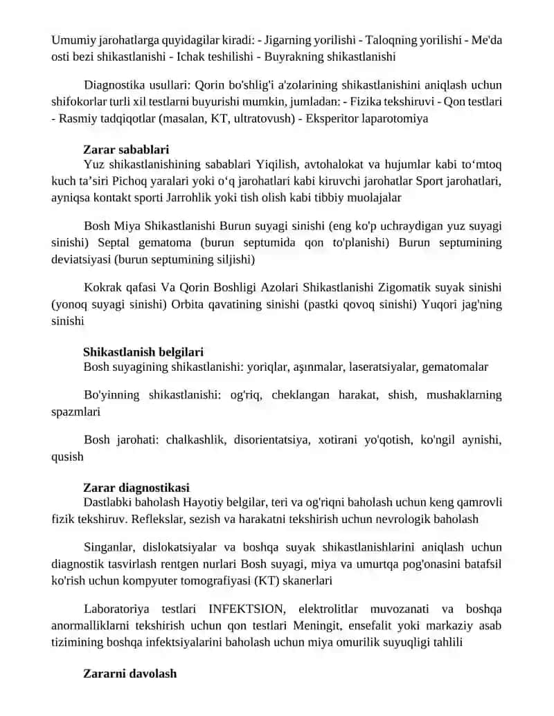 Bosh Miya, Kokrak Qafasi Va Qorin Boshligi Azolari Shikastlanishi 2