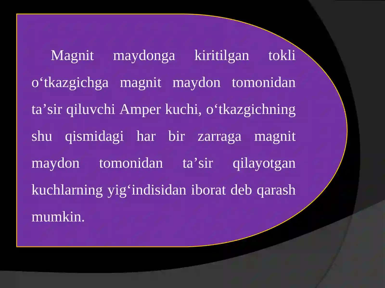 Bir jinsli magnit maydonda zaryadli zarraning harakati. Lorens kuchi 2