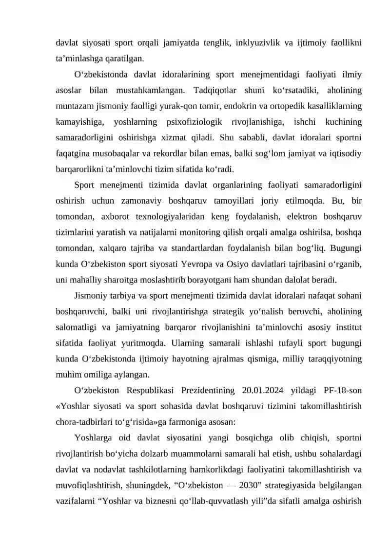 Jismoniy tarbiya va sport menejmenti tizimida davlat idoralari tavsifi 2