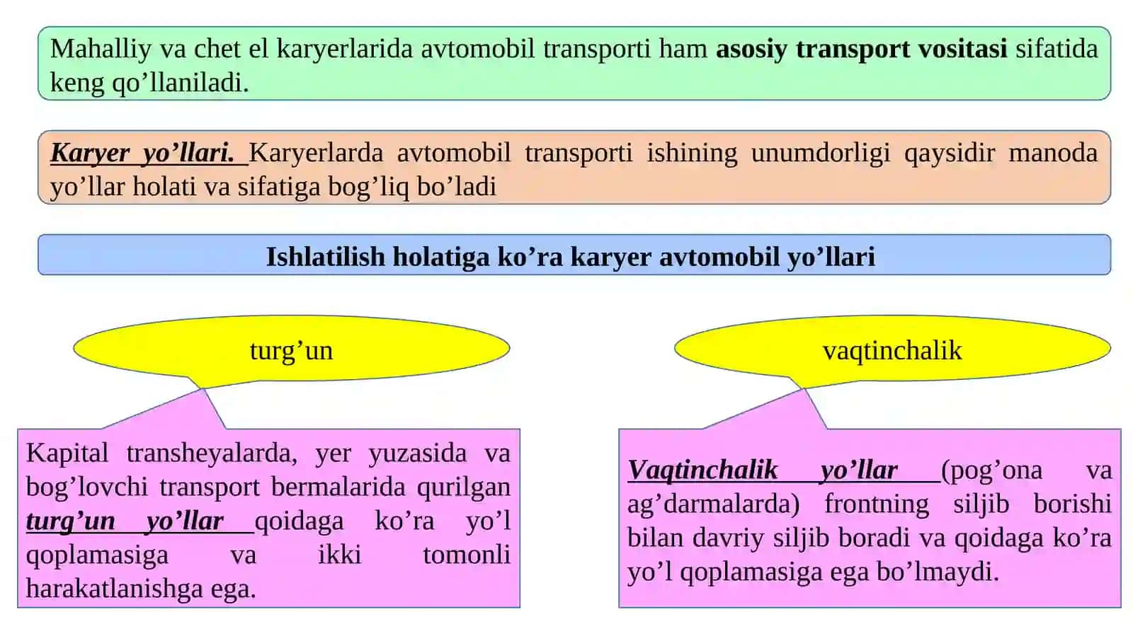 Karyer avtotransport yo‘llari va harakatlanish sostavining tavsifi 2