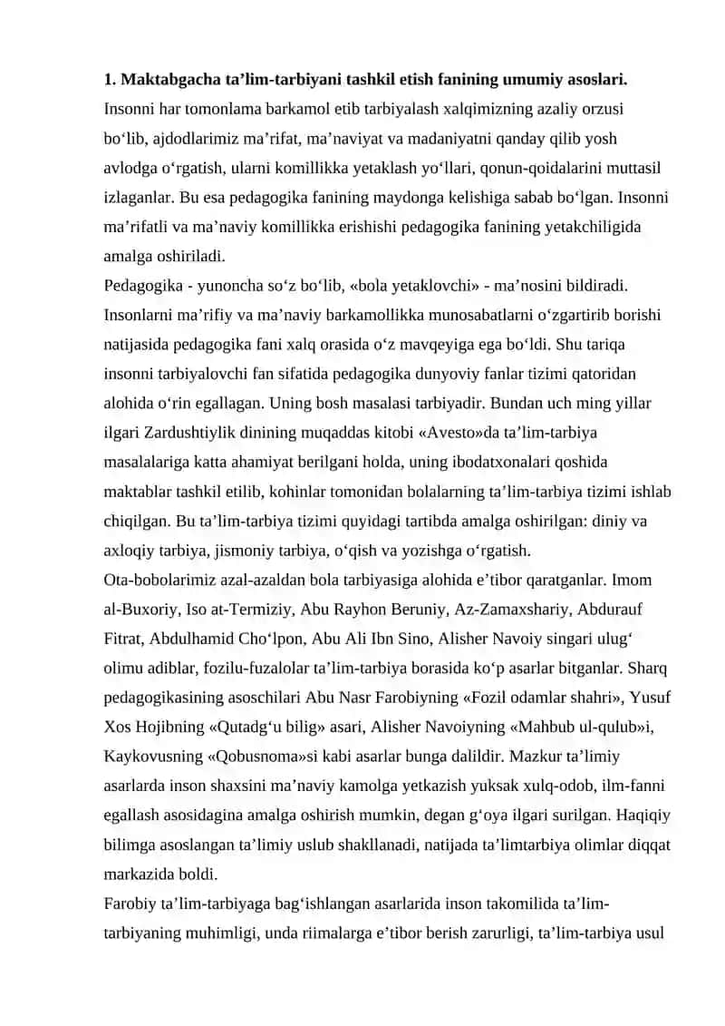 Maktabgacha Ta'lim Tarbiyani Tashkil Etish Fanining Predmeti va Asosiy Vazifalari 2