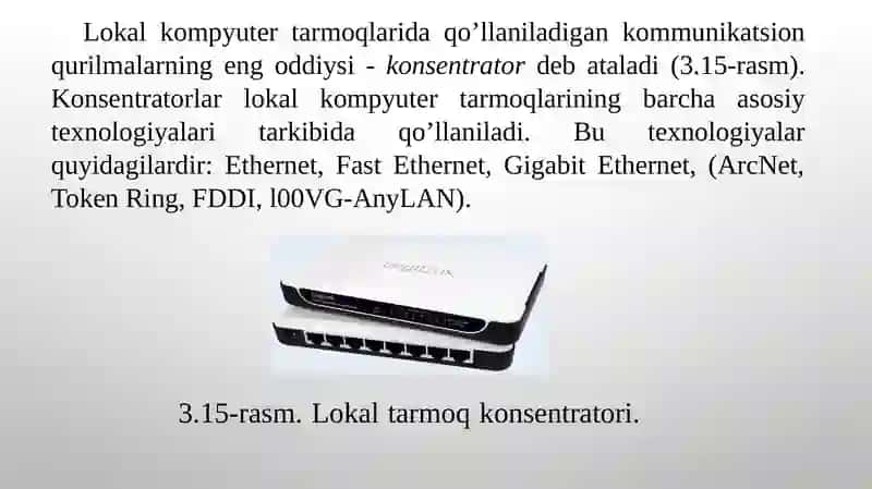Lokal kompyuter tarmoqlarining kommunikatsion qurilmalari 2