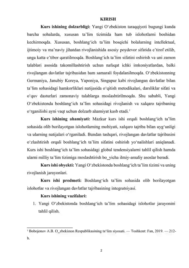 YANGI O'ZBEKISTONNING BOSHLANG'ICH TA’LIM BORASIDAGI RIVOJLANGAN DAVLATLAR BILAN HAMKORLIKLARI 2