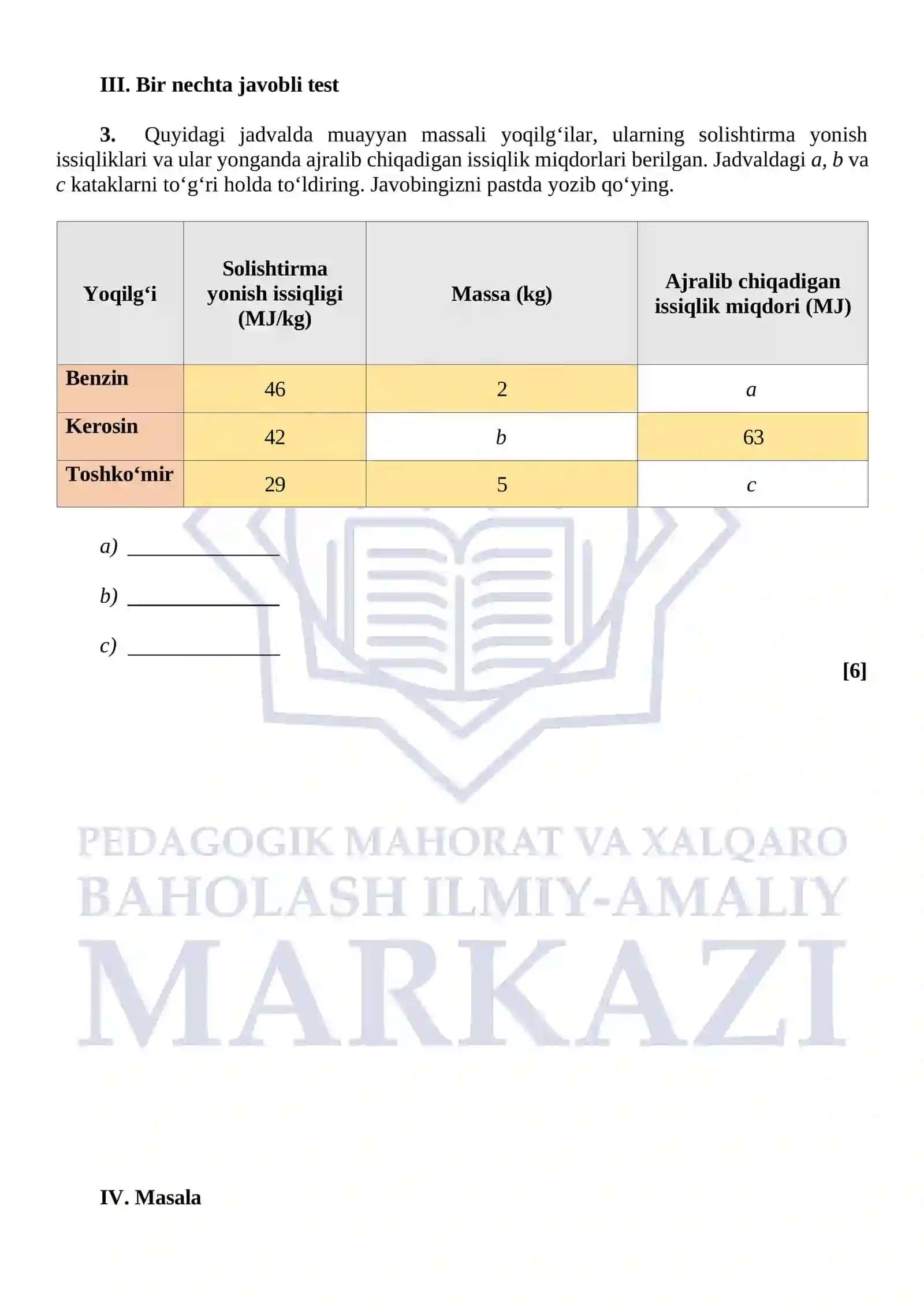 Umumta’lim maktabning 2024-2025 o‘quv yili 9-sinf o‘quvchilarining fizika fanini o‘zlashtirish darajasini aniqlash uchun test, savol, masala va topshiriqlar varianti 2