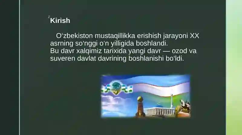 Mustaqil O‘zbekiston Respublikasining tashkil topishi va uning tarixiy ahamiyati 2