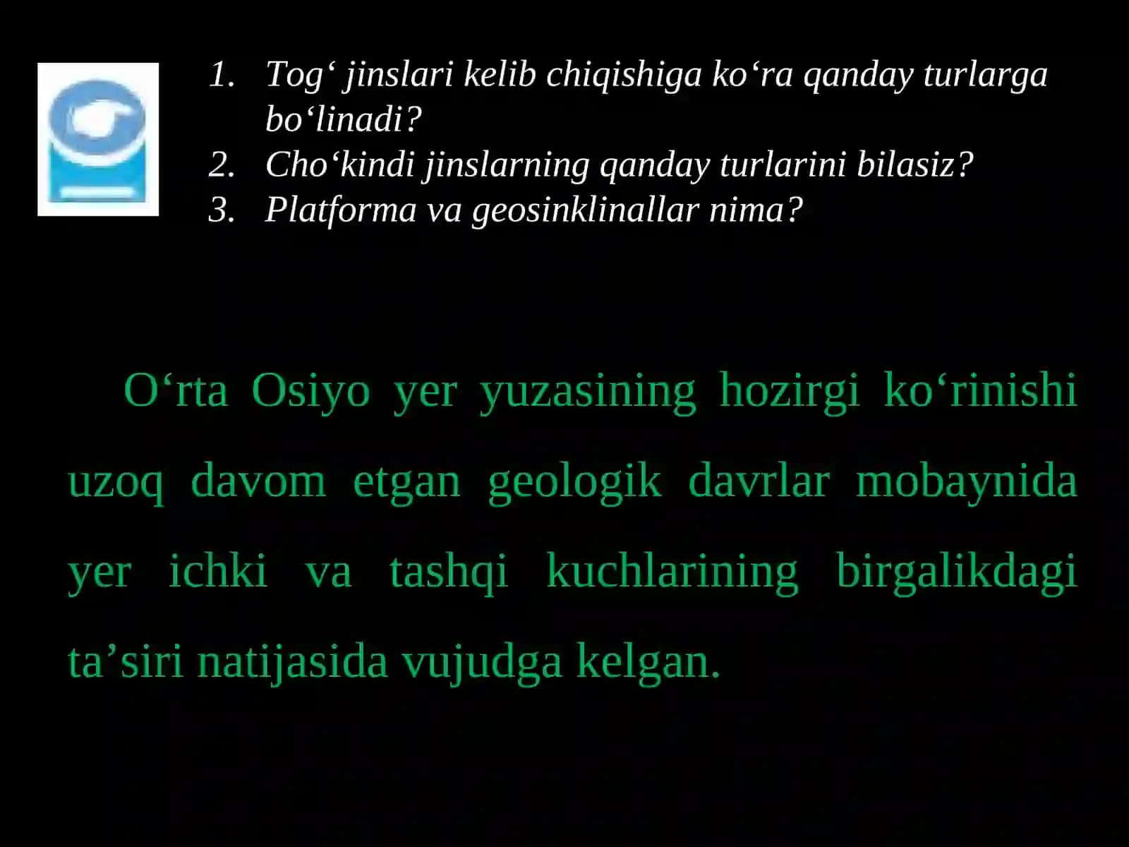 O‘rta osiyoning geologik tuzilishi. Geologik vaqt hisobi 2