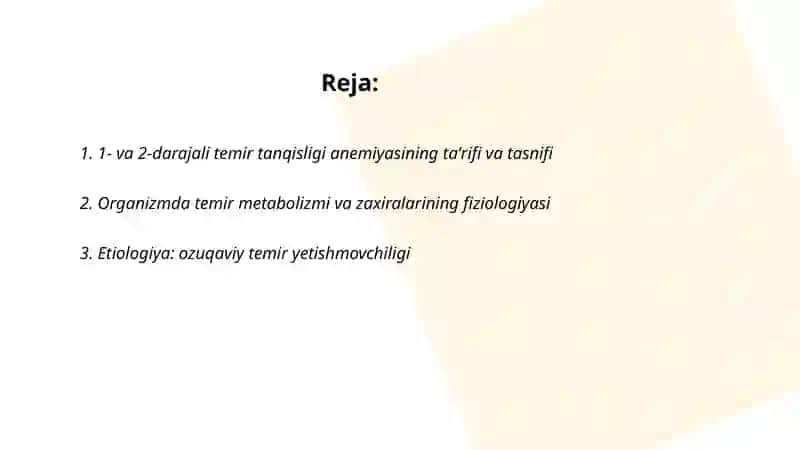 1- va 2-darajali temir tanqisligi anemiyasi ni etiologiya patogenezi klinikasi davolash 2