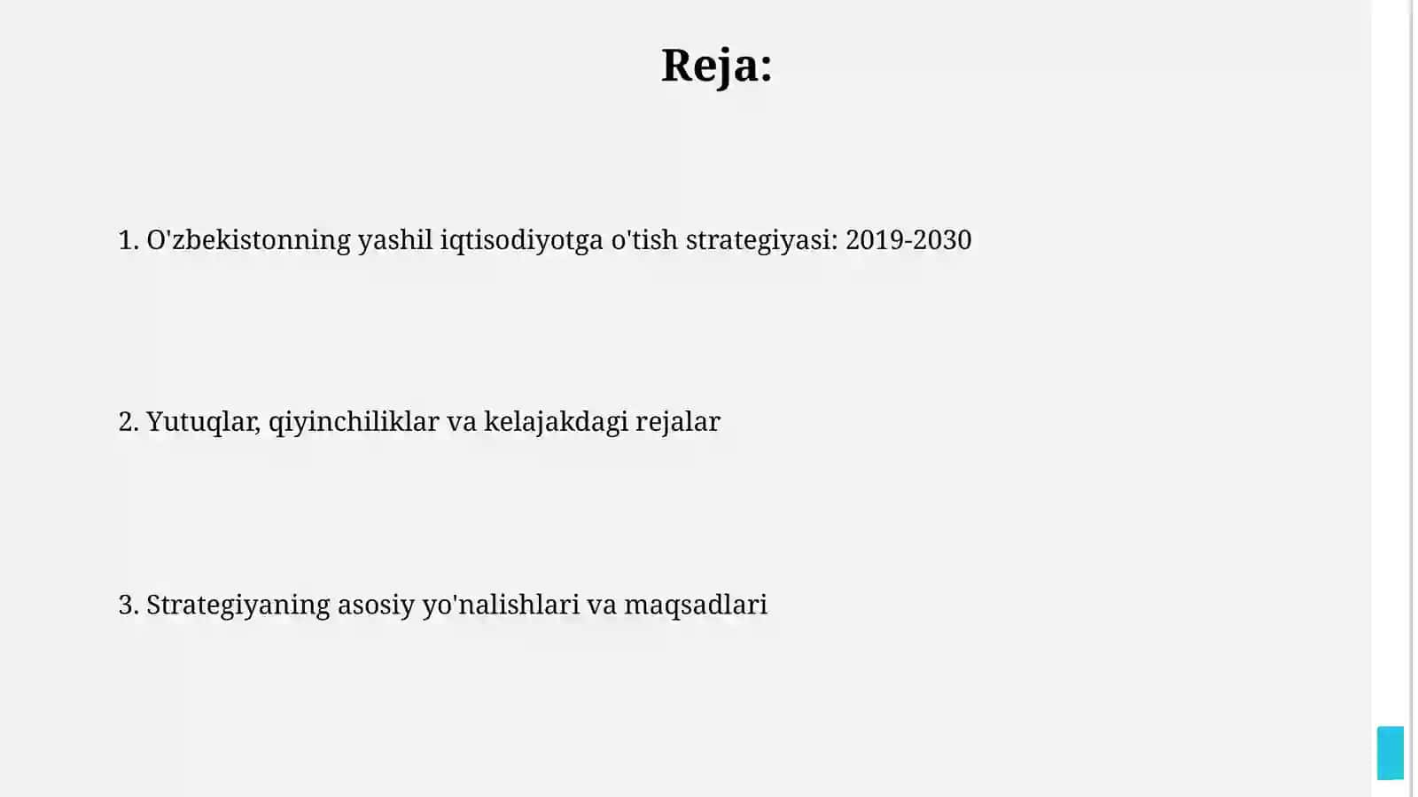 Oʻzbekistonning yashil iqtisodiyotga oʻtish strategiyasi: 2019-2030 2