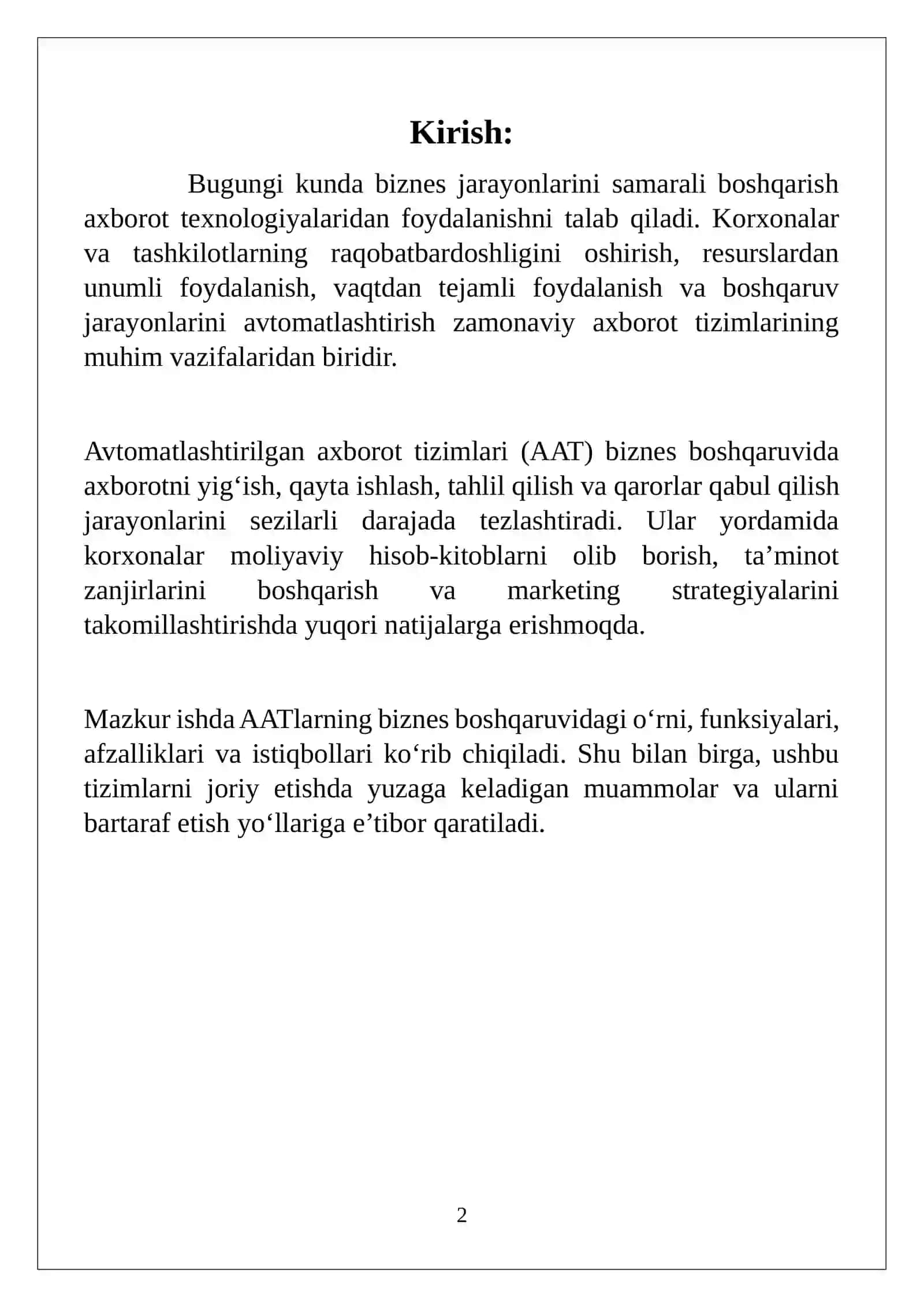 Biznes boshqaruvida avtomatlashtirilgan axborot tizimlari 2