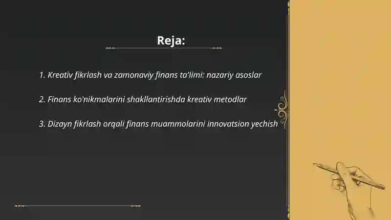 Zamonaviy finans qanige tayorlashda kreativ fikrlash 2
