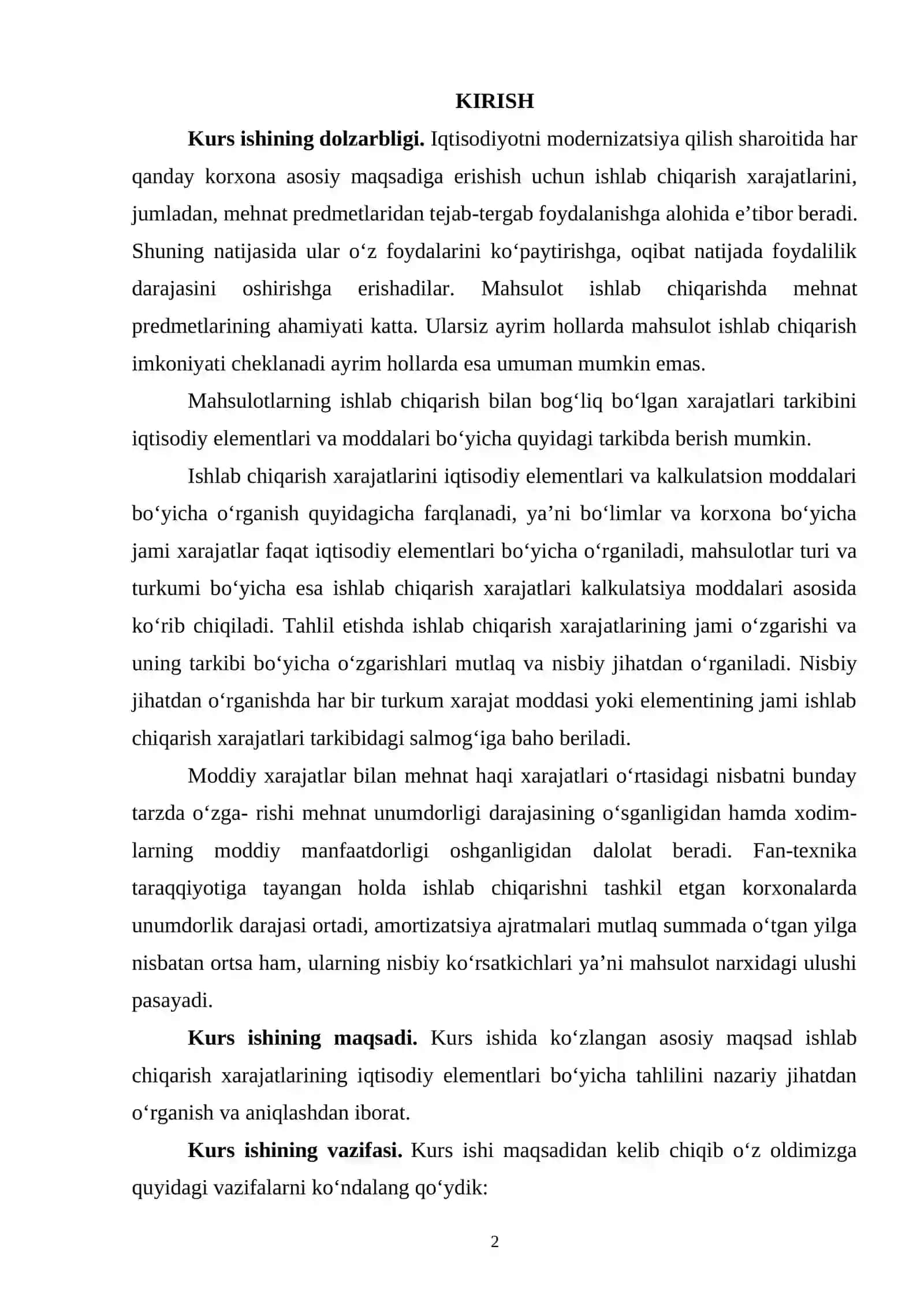 Ishlab chiqarish xarajatlarining iqtisodiy elementlari bo‘yicha tahlili 2