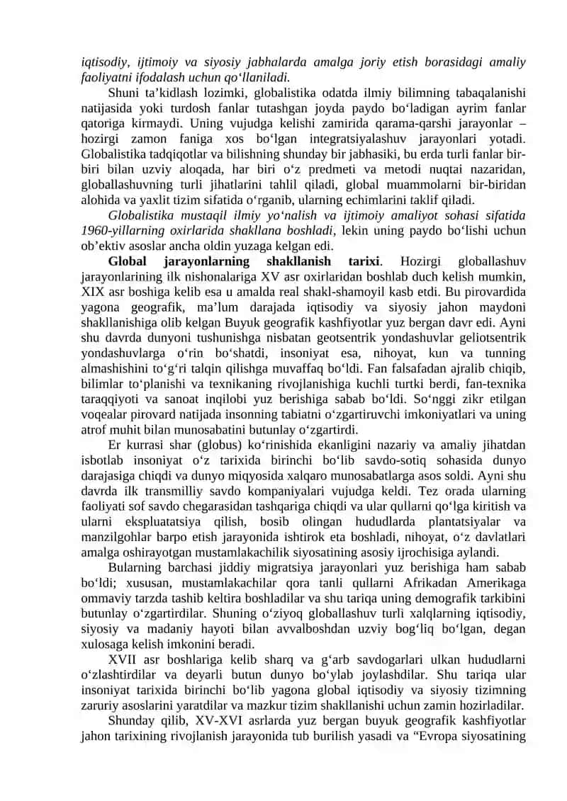 Global jarayonlar ва barqaror taraqqiyot 2
