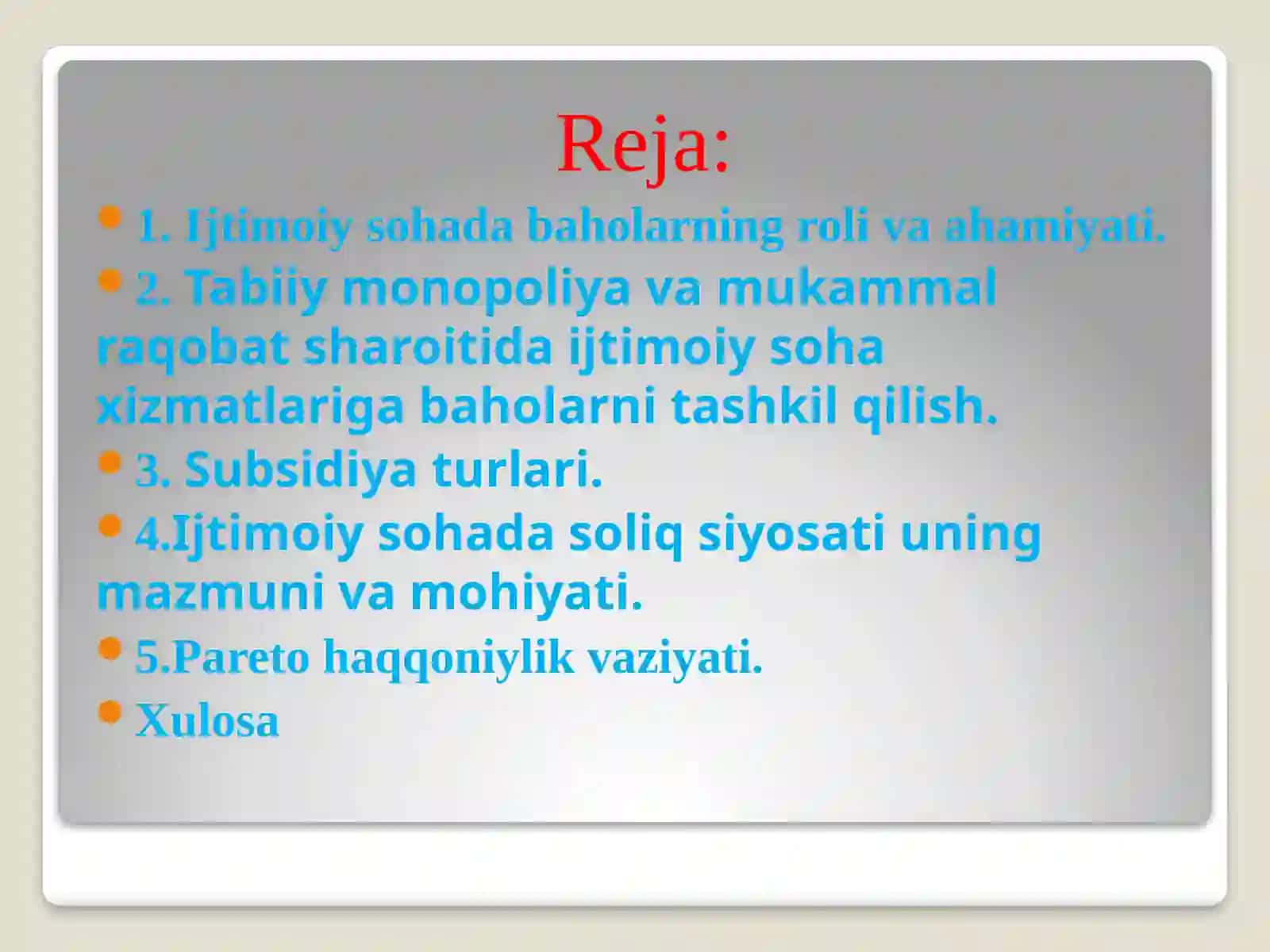 Ijtimoiy sohada baholar va subsidiyalar 2