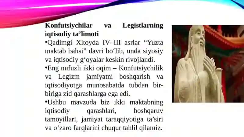 konfutsiychilar va legistlarning iqtisodiy ta’limoti ppt 2