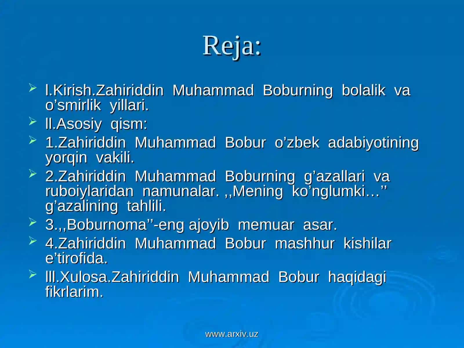 Zahiriddin Muhammad Boburning hayoti va ijodi 2