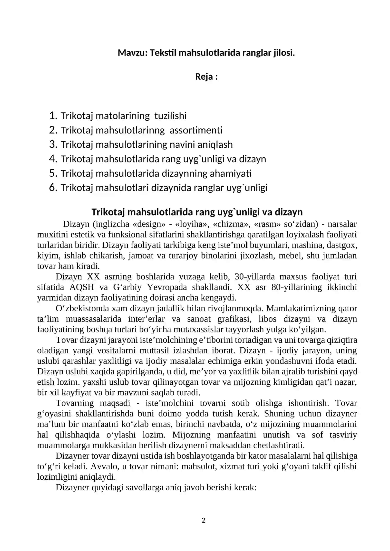 Tekstil mahsulotlarida ranglar jilosi 2