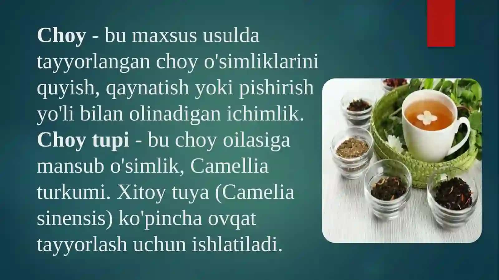 Choylar va yig'malar tarkibi va texnologiyasi 2