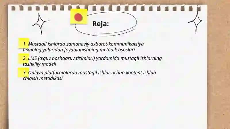 Mustaqil ishlarni zamonaviy axborot-kommunikatsiyalar yardamida tashkil etish metodikasi 2