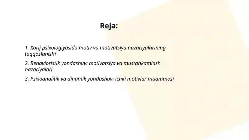 Xorij psixologiyasida motiv va motivatsiya muommosi 2