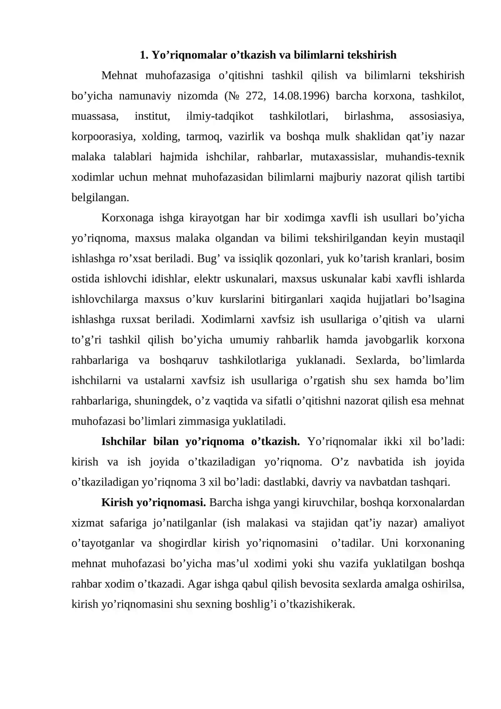 Xodimlarning xavfsiz faoliyatini tashkil qilish chora-tadbirlari 2