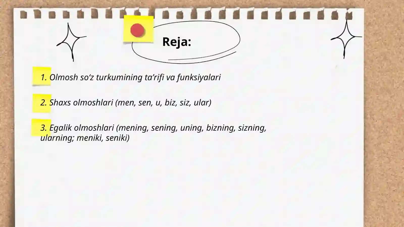 Olmosh soʻz turkumi. Olmoshlarning grammatik xususiyatlari 2