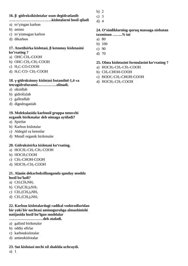 Organik kimyo fanidan yakuniy nazorat savollari 2