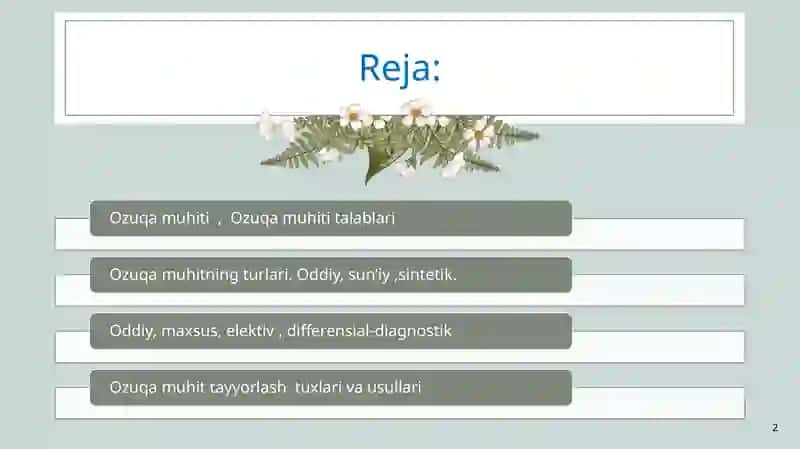 Ozuqa muhitlar va ularni tayyorlash 2