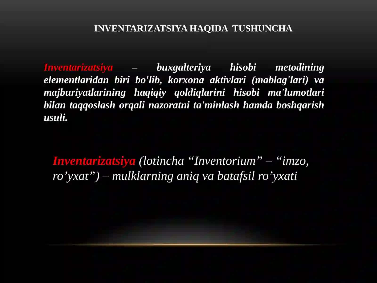 19-SONLI BHMS INVENTARIZATSIYA VA UNI TASHKIL ETISH 2